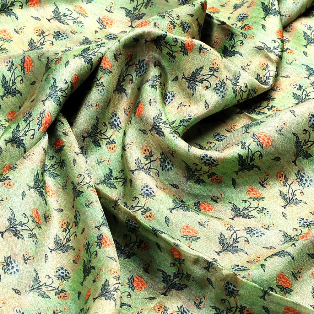 Beautiful Green Seamless Motif Flower Digital Printed Fabric - Upada Silk - FAB VOGUE Studio®