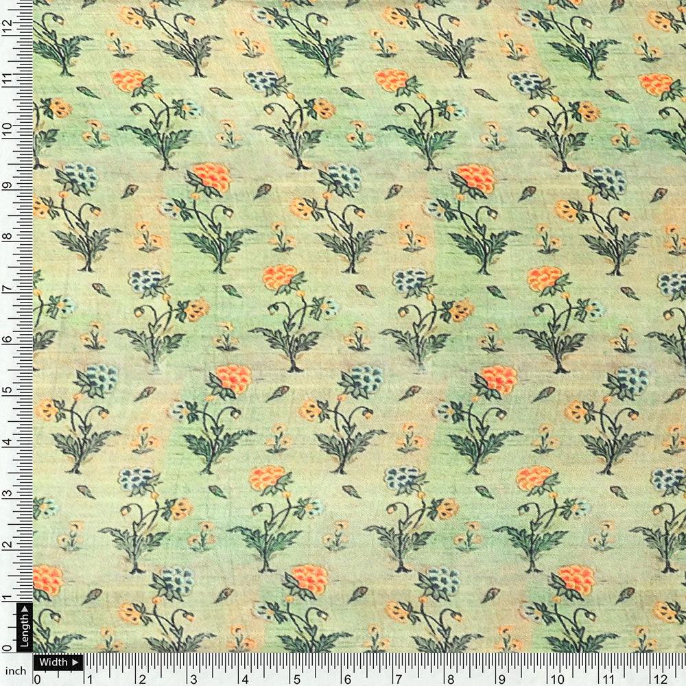 Beautiful Green Seamless Motif Flower Digital Printed Fabric - Upada Silk - FAB VOGUE Studio®