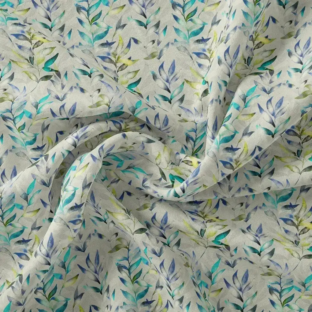 Green And Bluish Leaves Motif Digital Printed Fabric  - Upada Silk – us 0 ma013650 110 green and bluish leaves motif digital printed fabric upada silk 4