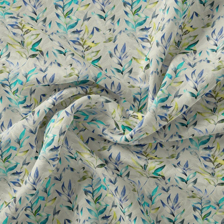 Green And Bluish Leaves Motif Digital Printed Fabric - Upada Silk - FAB VOGUE Studio®