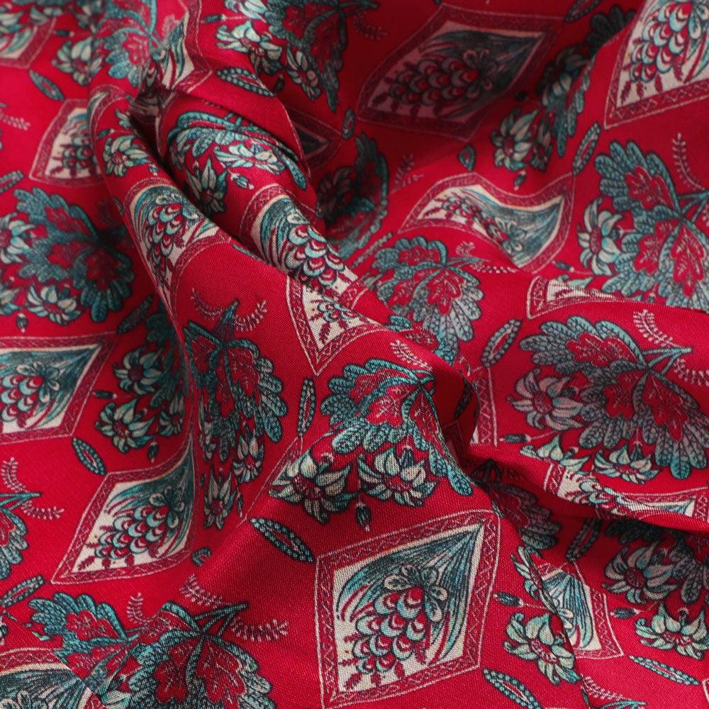 Morden Damask With Flower Digital Printed Fabric - Upada Silk - FAB VOGUE Studio®