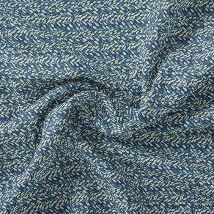 Beautiful Valley Of Leaves With Blue Digital Printed Fabric - Upada Silk - FAB VOGUE Studio®