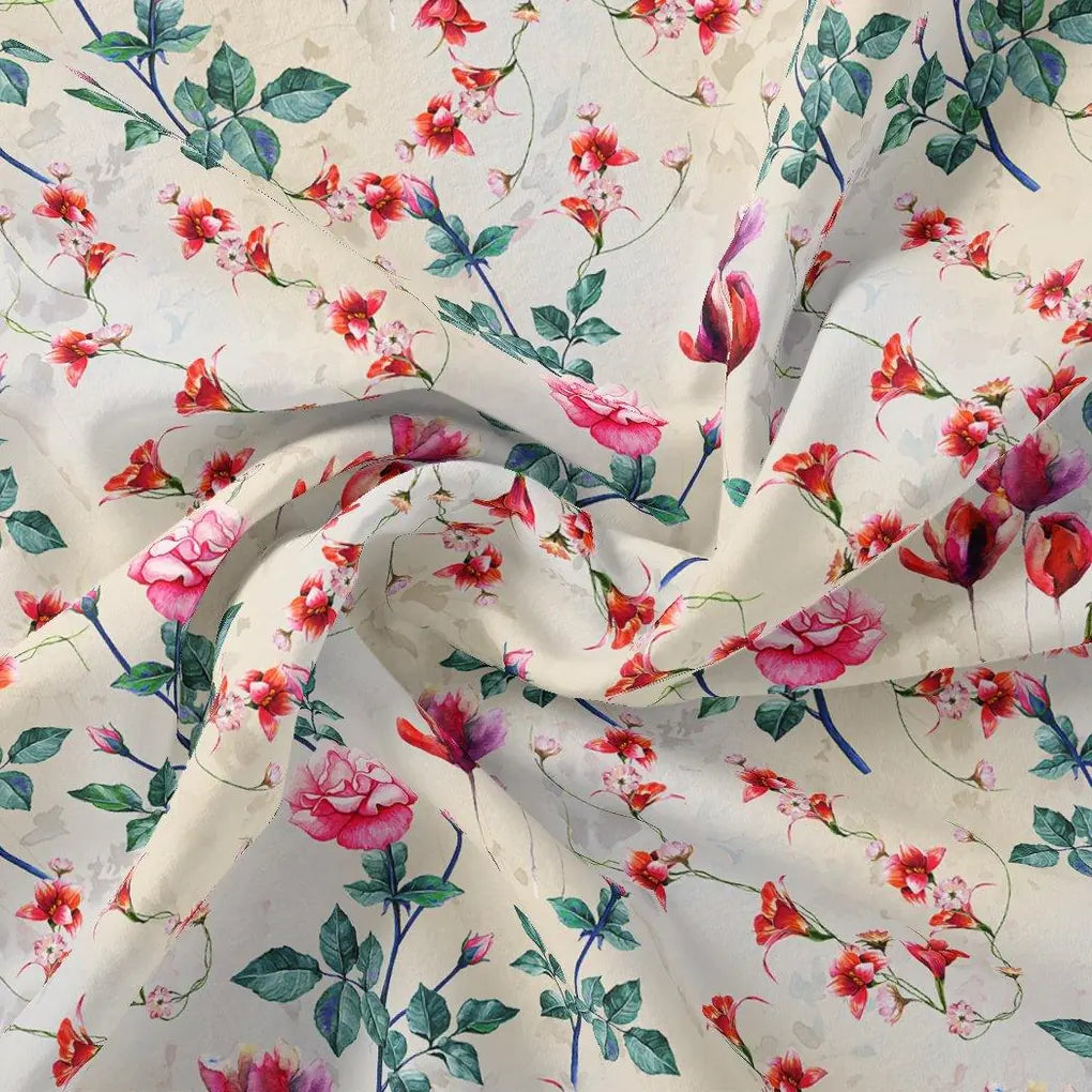 Beautiful Ditsy Red Rose With Lavender Rose  - Upada Silk – us 0 ta 06540 110 beautiful ditsy red rose with lavender rose upada silk 1