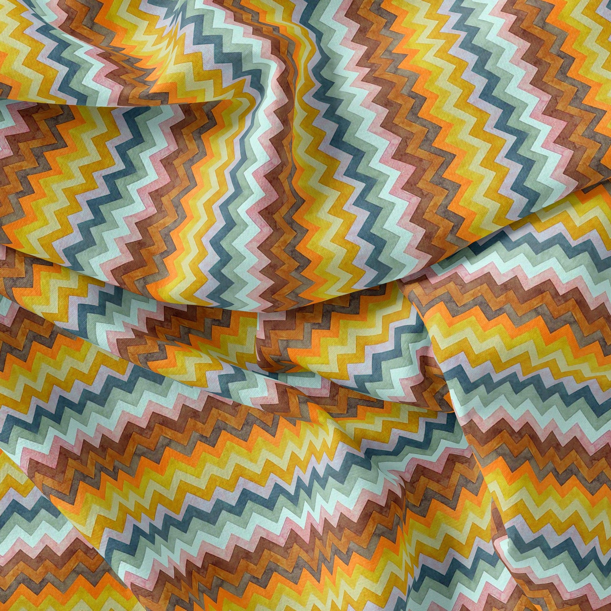 Classic Zigzag Multicolour Waves Digital Printed Fabric - Upada Silk - FAB VOGUE Studio®