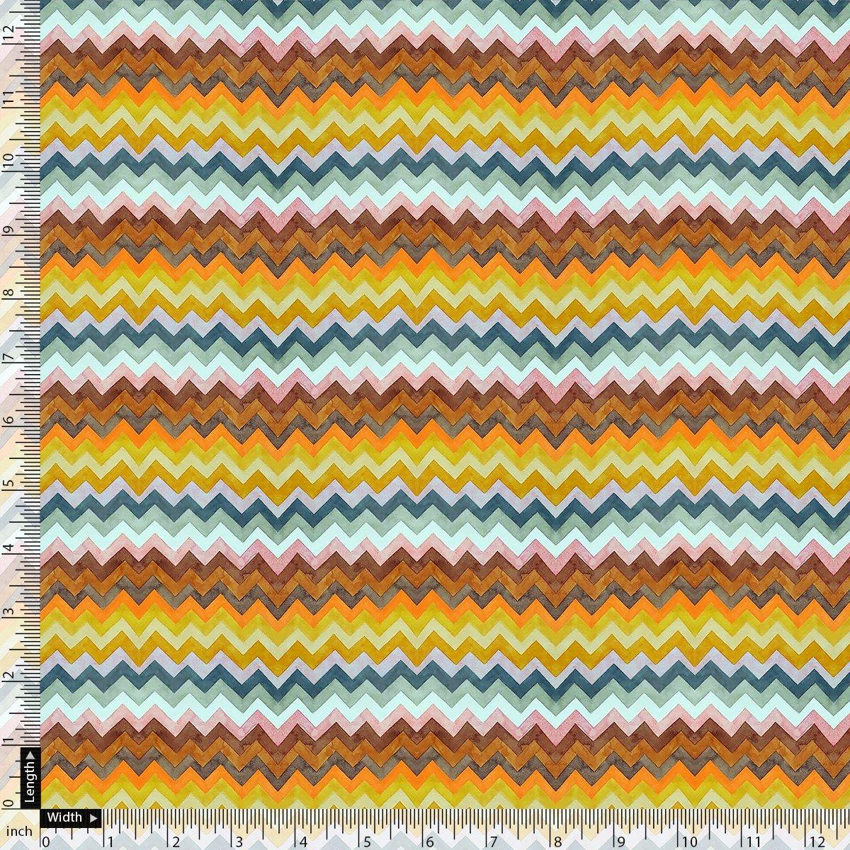 Classic Zigzag Multicolour Waves Digital Printed Fabric - Upada Silk - FAB VOGUE Studio®