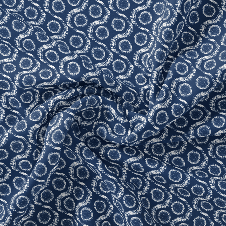 Seamless Vermicular Pattern With Blue Colour Digital Printed Fabric - Upada Silk - FAB VOGUE Studio®