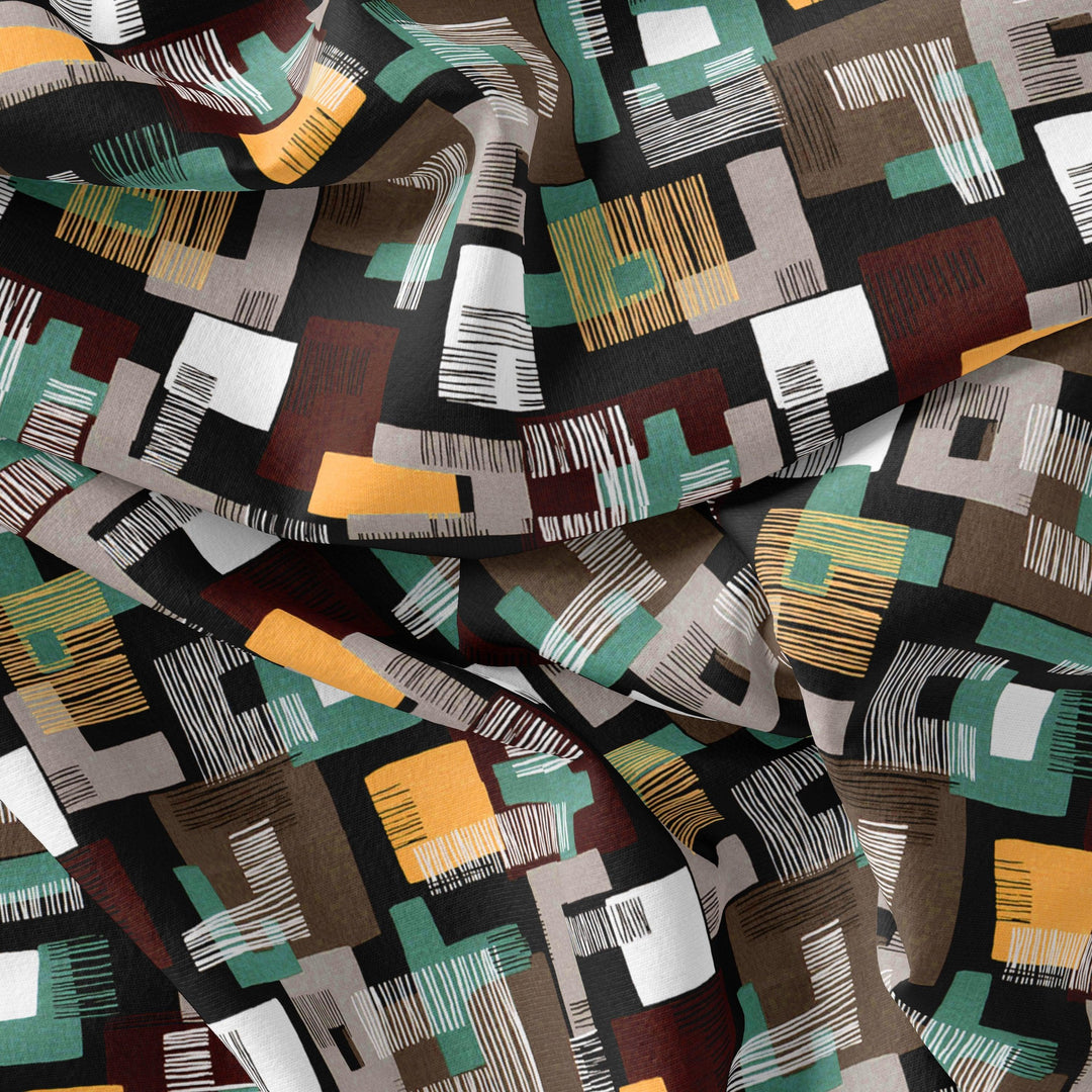 Trendy Colourful Puzzle Decorative Digital Printed Fabric - Upada Silk - FAB VOGUE Studio®