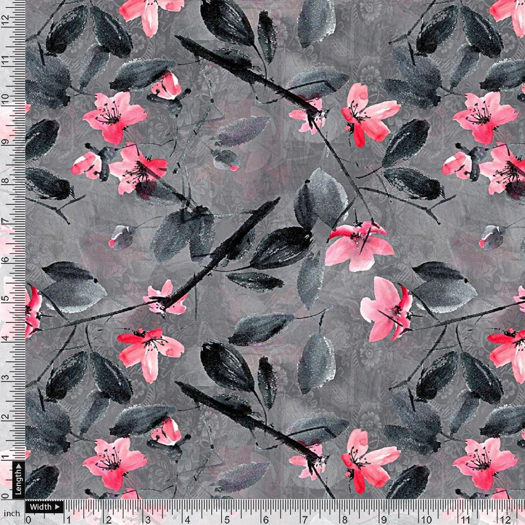 Rustic Looked Pink Flower Digital Printed Fabric - Upada Silk - FAB VOGUE Studio®