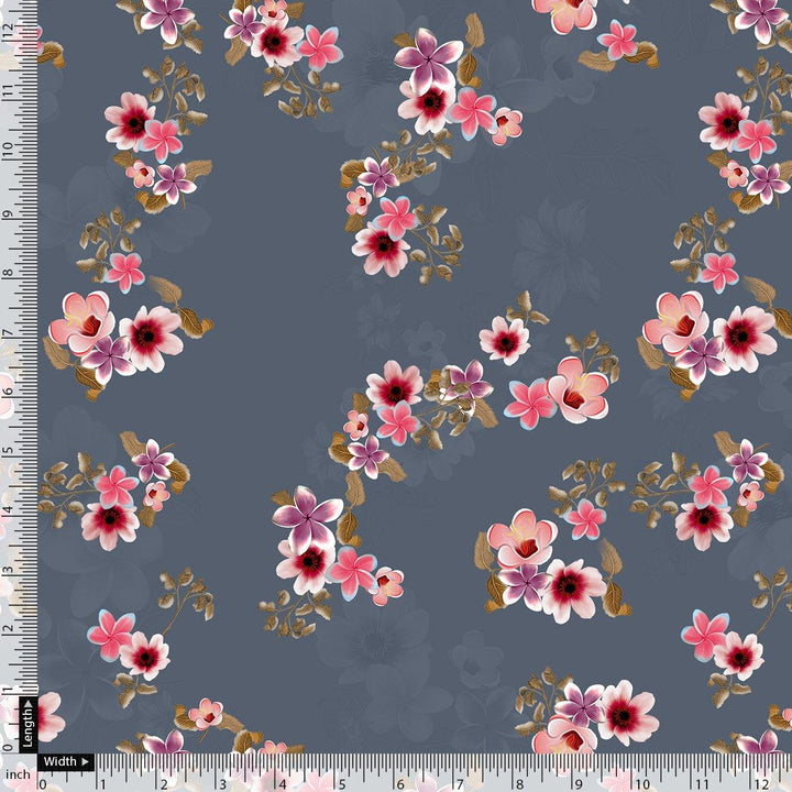 Tiny Flowers With Metal Grey Digital Printed Fabric - Upada Silk - FAB VOGUE Studio®
