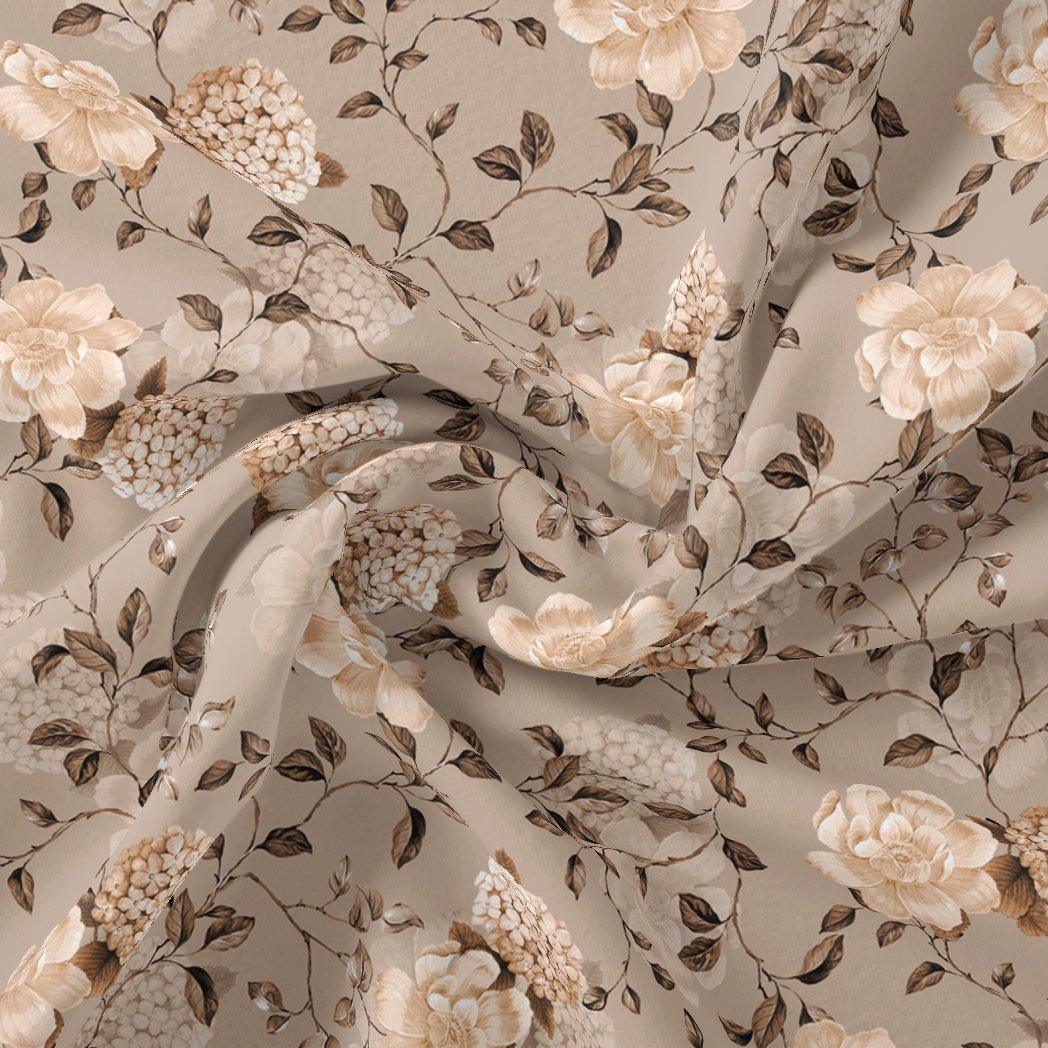 Grayish Orange Roses With Brown Valley Digital Printed Fabric - Upada Silk - FAB VOGUE Studio®