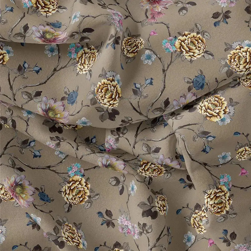 Coffee Grey Flower With Branch Digital Printed Fabric  - Upada Silk – us 0 ta06647p1 110 coffee grey flower with branch digital printed fabric upada silk 1