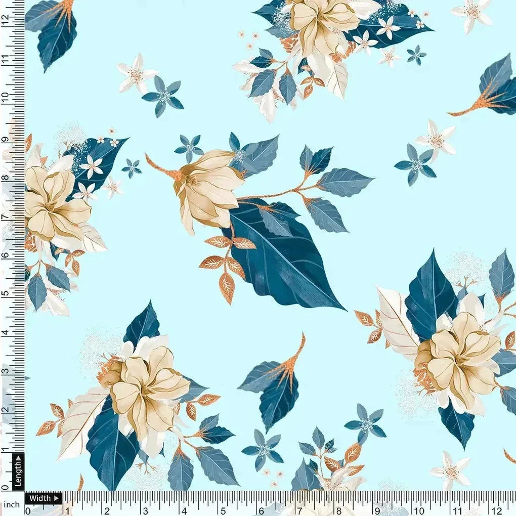 Flower On Ocean Blue Digital Printed Fabric - Upada Silk – us 0 ta07233p1 110 flower on ocean blue digital printed fabric upada silk 4