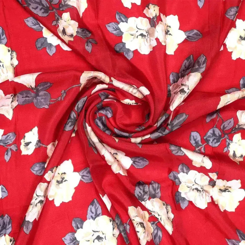 Red And White Flower Digital Printed Fabric - Upada Silk – us 0 ta07549 110 red and white flower digital printed fabric upada silk 1