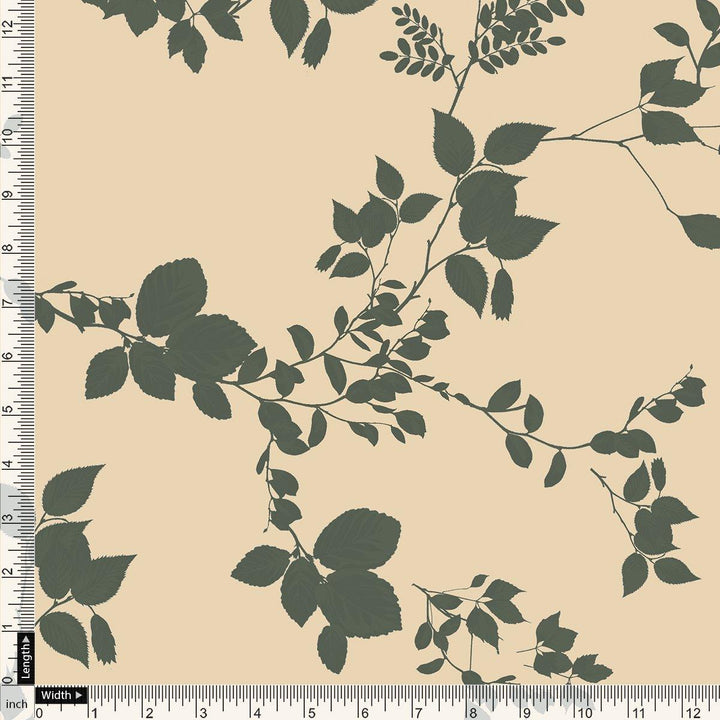 Olive Stalk And Leaves Digital Printed Fabric - Upada Silk - FAB VOGUE Studio®