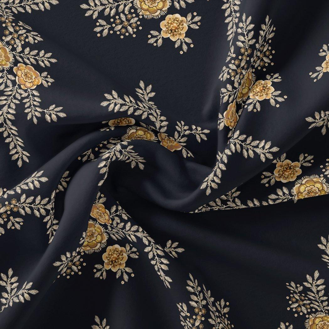 Embroidery Flower And Buds Digital Printed Fabric - Upada Silk - FAB VOGUE Studio®