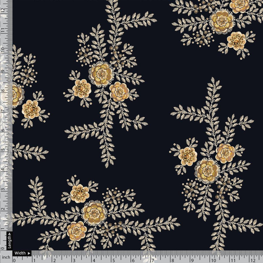 Embroidery Flower And Buds Digital Printed Fabric - Upada Silk - FAB VOGUE Studio®