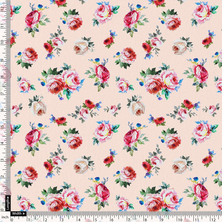 Exotic Blooms Water Color Cream Rose Digital Printed Fabric - Upada Silk - FAB VOGUE Studio®