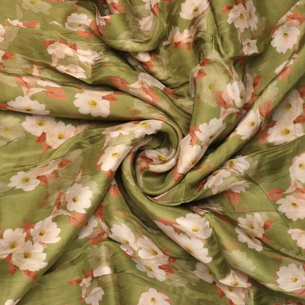 Lovely White Rose Digital Printed Fabric - Upada Silk - FAB VOGUE Studio®