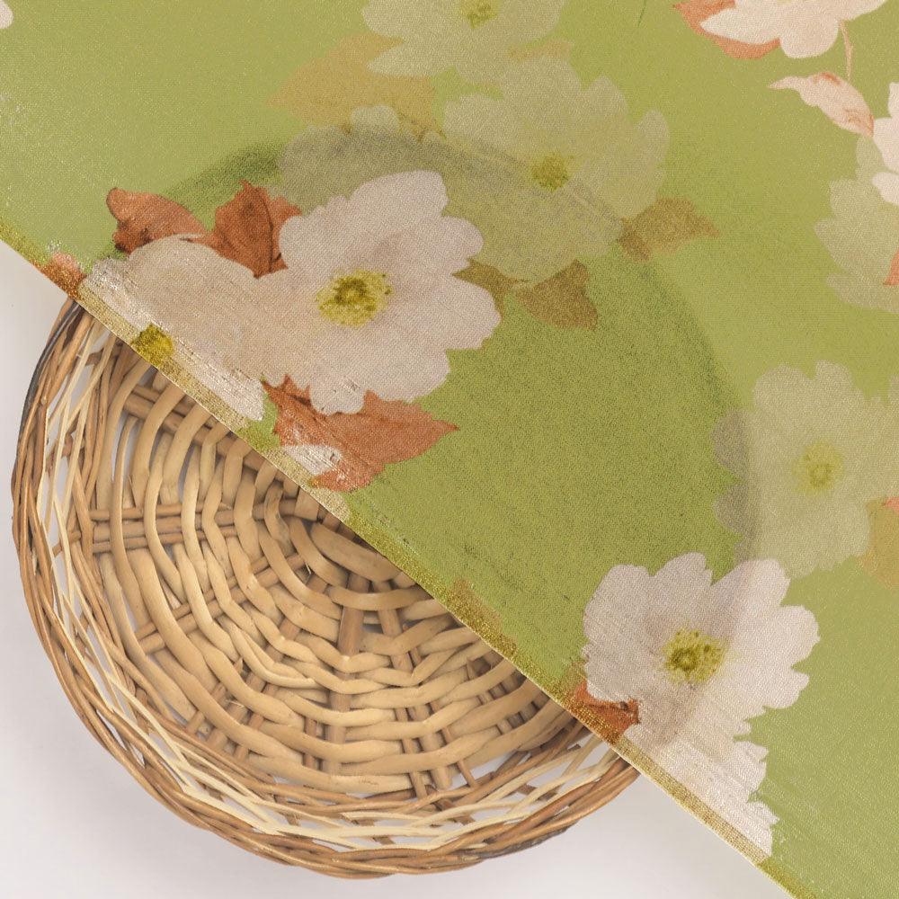 Lovely White Rose Digital Printed Fabric - Upada Silk - FAB VOGUE Studio®