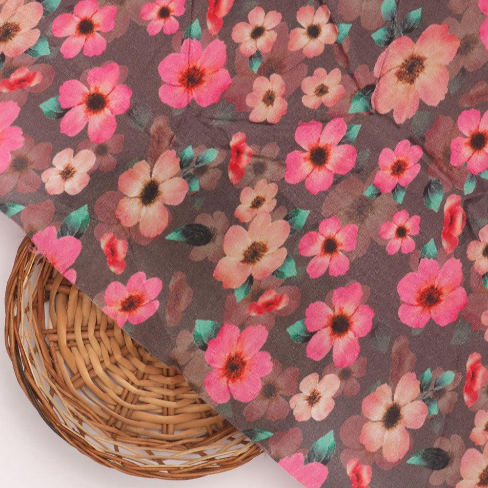 Buttercup Pink Floral Digital Printed Fabric - Upada Silk - FAB VOGUE Studio®