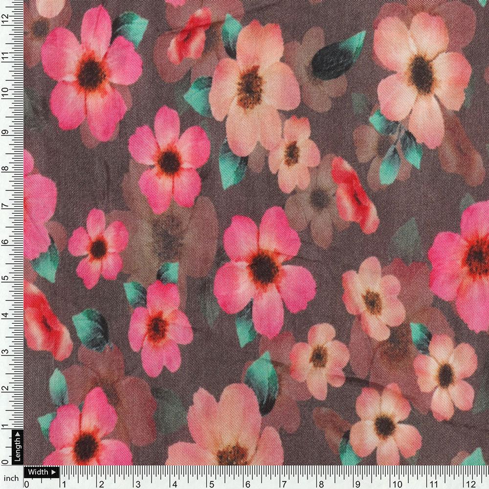 Buttercup Pink Floral Digital Printed Fabric - Upada Silk - FAB VOGUE Studio®