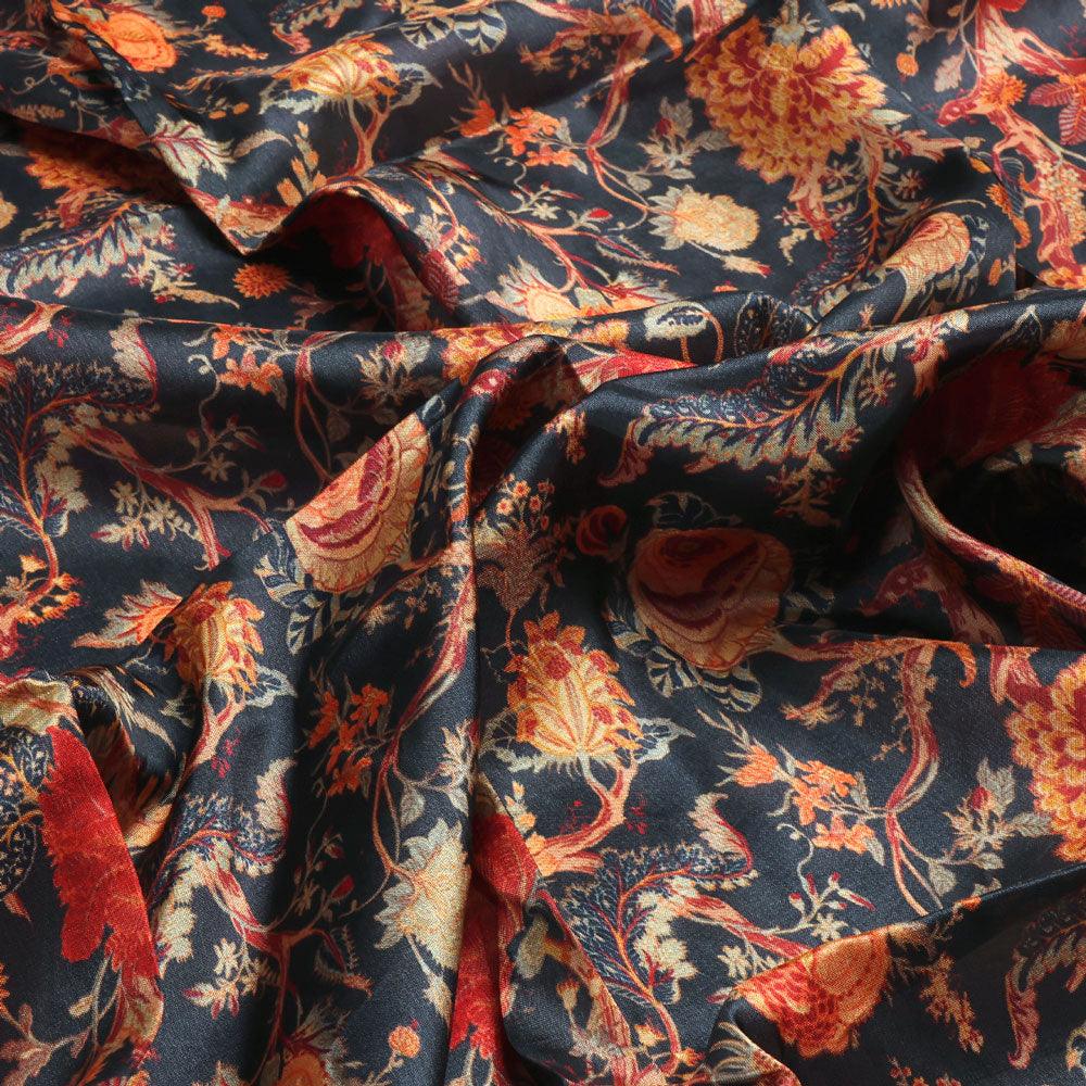 Japanese Chinoiserie Natural Digital Printed Fabric - Upada Silk - FAB VOGUE Studio®