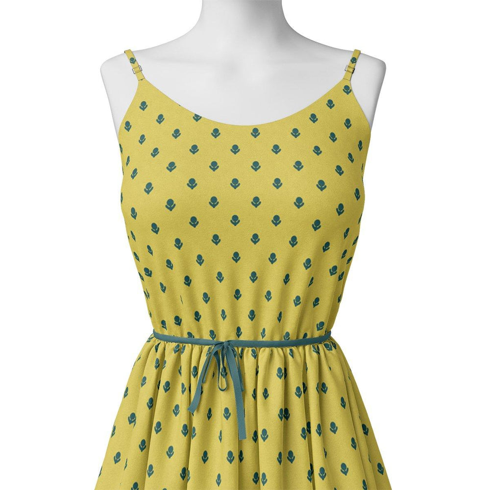 Lemon Yellow Small And Single Motif Allover Digital Printed Fabric - Upada Silk - FAB VOGUE Studio®