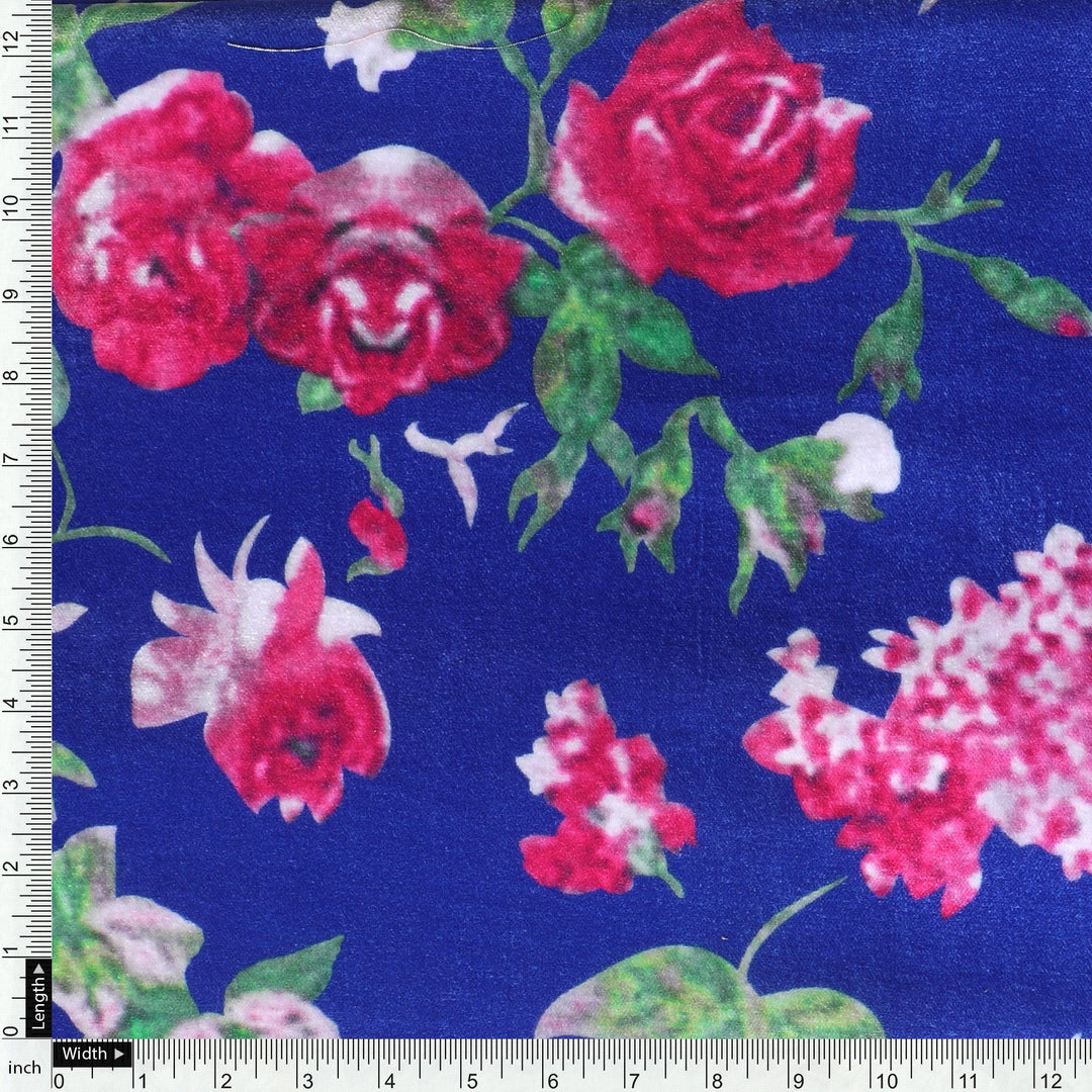 Blue Floral Pattern Velvet Printed Fabric - FAB VOGUE Studio®