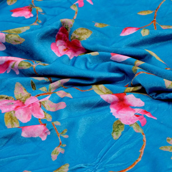 Blue Flower Velvet Printed Fabric – vel 45 co9391 111 blue flower velvet printed fabric 2 - alternate view