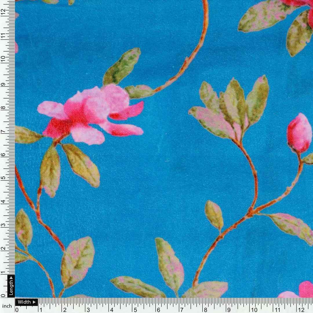 Blue Flower Velvet Printed Fabric - FAB VOGUE Studio®