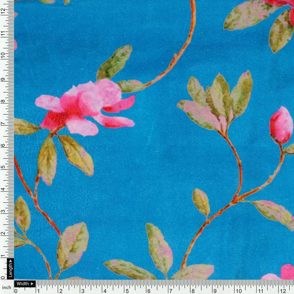 Blue Flower Velvet Printed Fabric – vel 45 co9391 111 blue flower velvet printed fabric 4