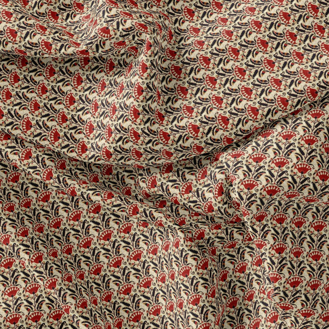 Seamless Opposite Red Flower Pattern Digital Printed Fabric - Weightless - FAB VOGUE Studio®
