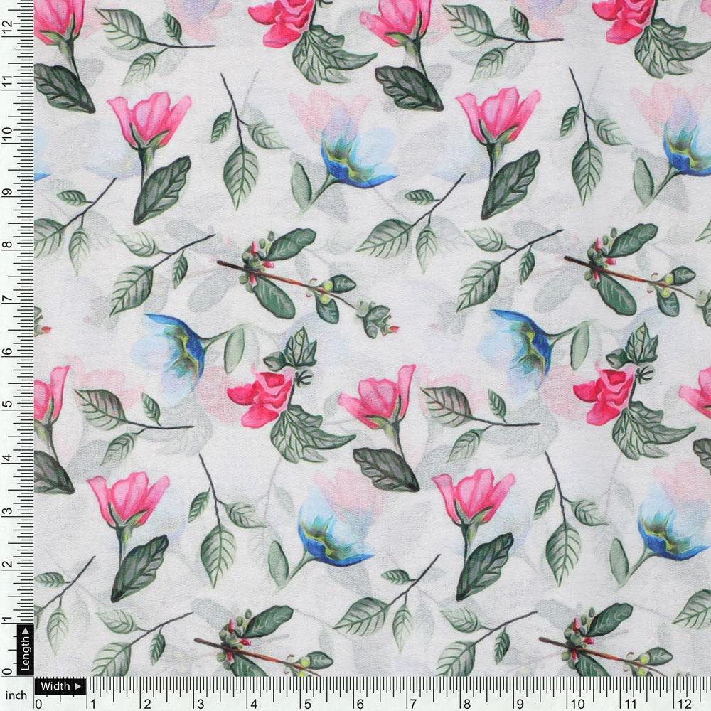 Flower With Olive Leaf Digital Printed Fabric - Weightless - FAB VOGUE Studio®