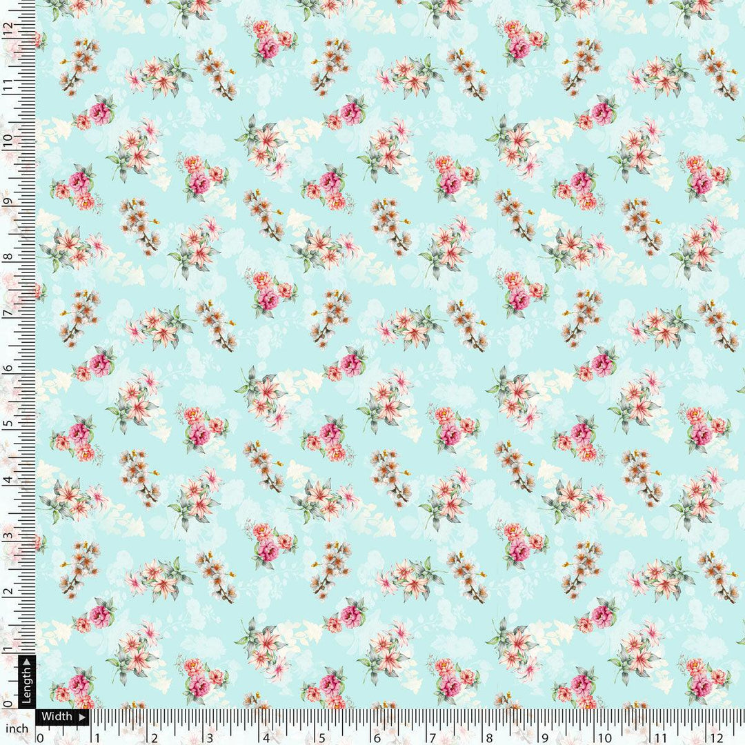 Skyblue Flower Weightless Printed Fabric - FAB VOGUE Studio®