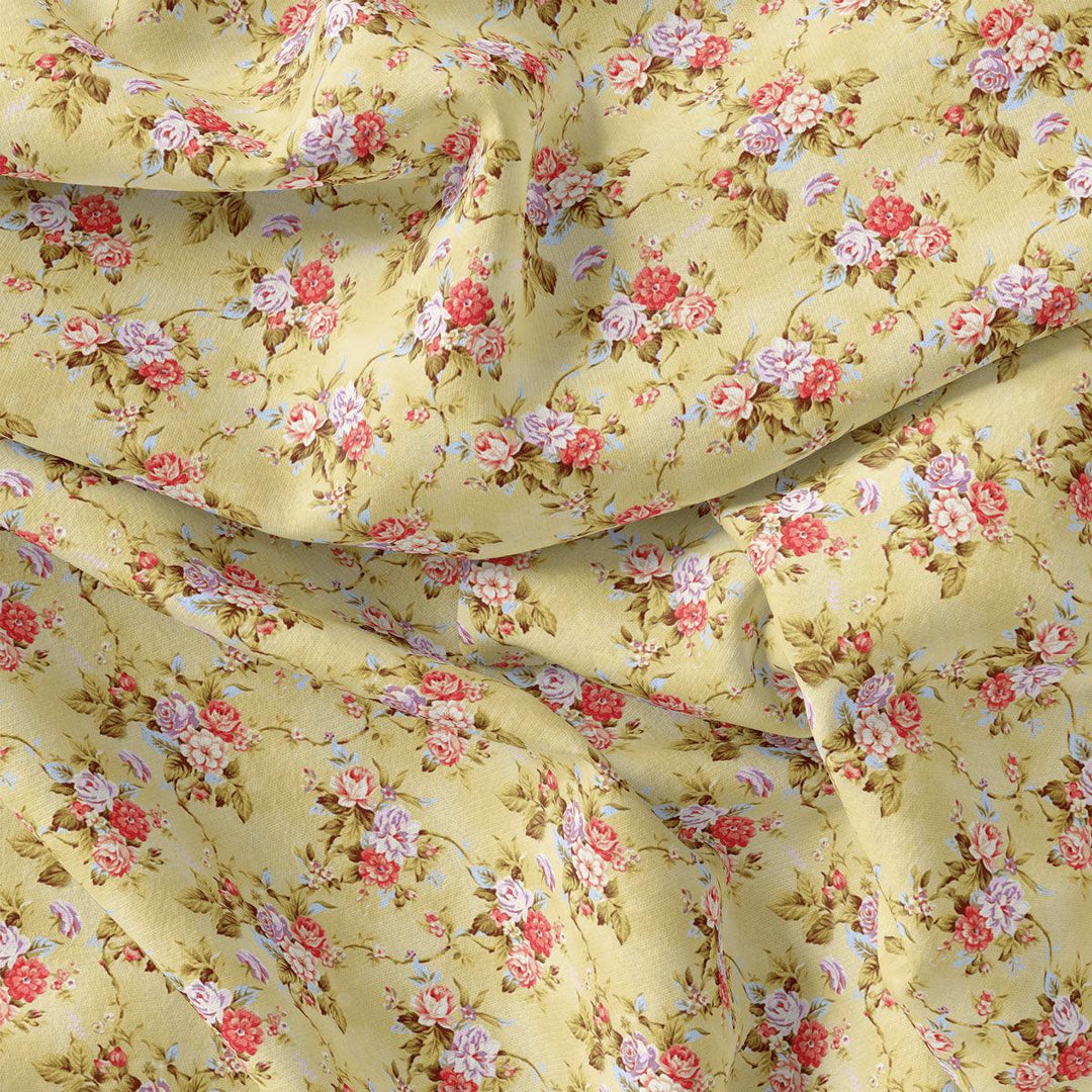 Musterd Yellow Flower Weightless Printed Fabric - FAB VOGUE Studio®