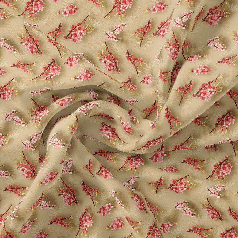 Coffee Floral Weightless Printed Fabric - FAB VOGUE Studio®