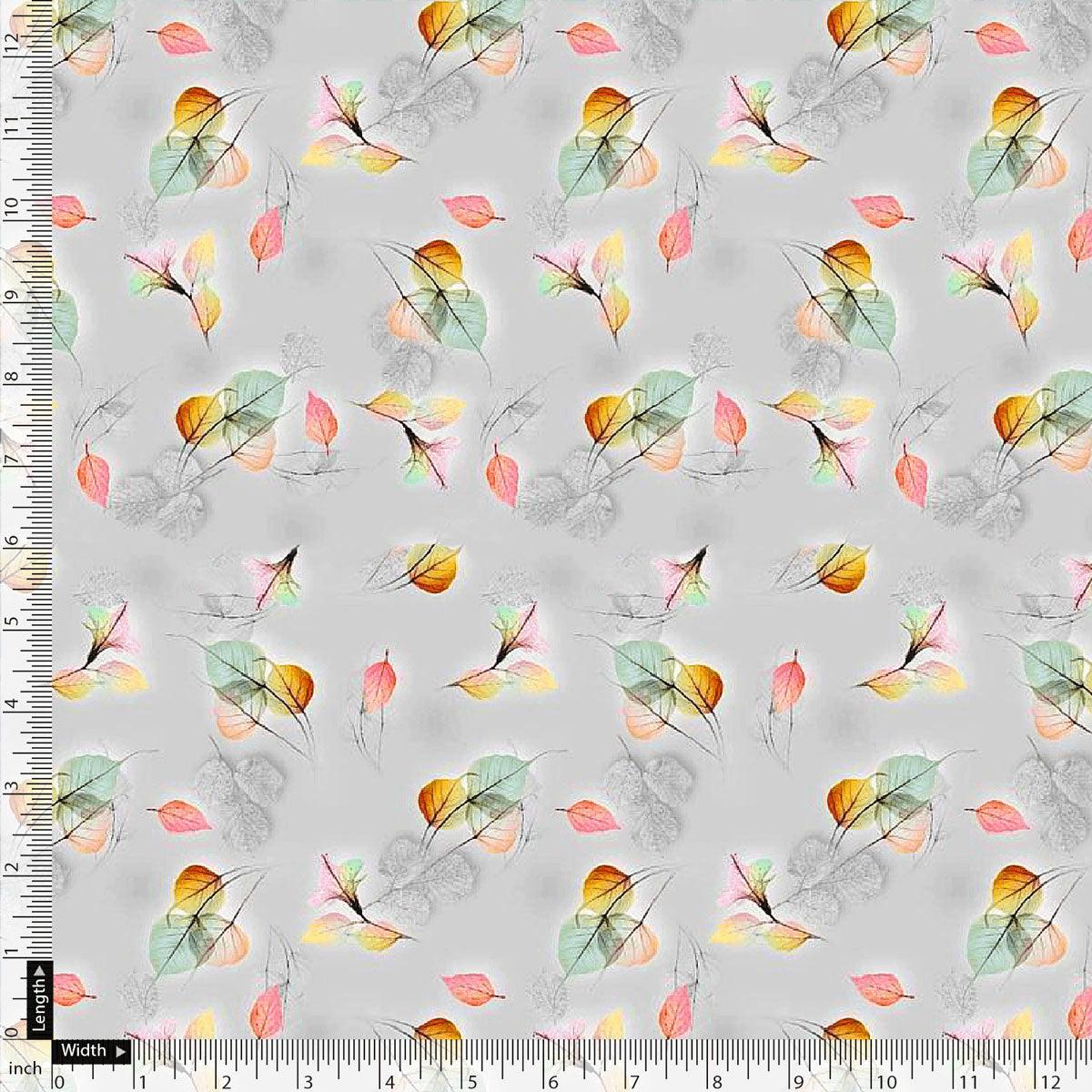 Gray Leaves Weightless Printed Fabric - FAB VOGUE Studio®