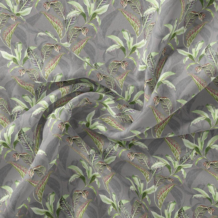 Pista Flower On Grey Digital Printed Fabric - Weightless - FAB VOGUE Studio®