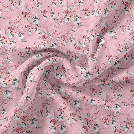 Pink Flower Weightless Printed Fabric - FAB VOGUE Studio®
