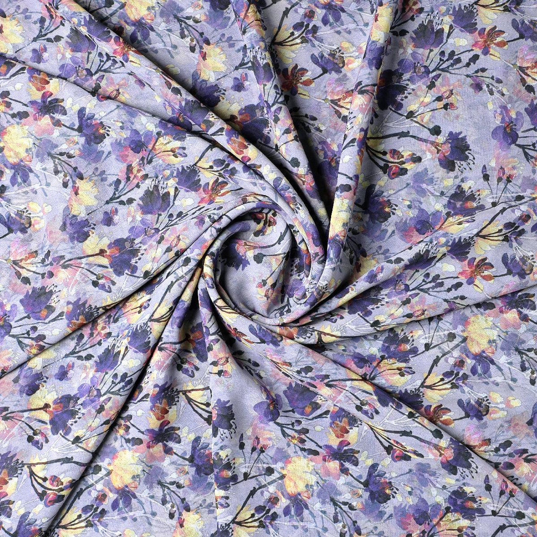 Gray Flower Weightless Printed Fabric - FAB VOGUE Studio®