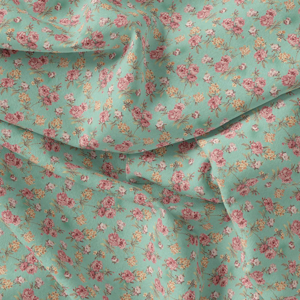 Teal Flower Weightless Printed Fabric - FAB VOGUE Studio®