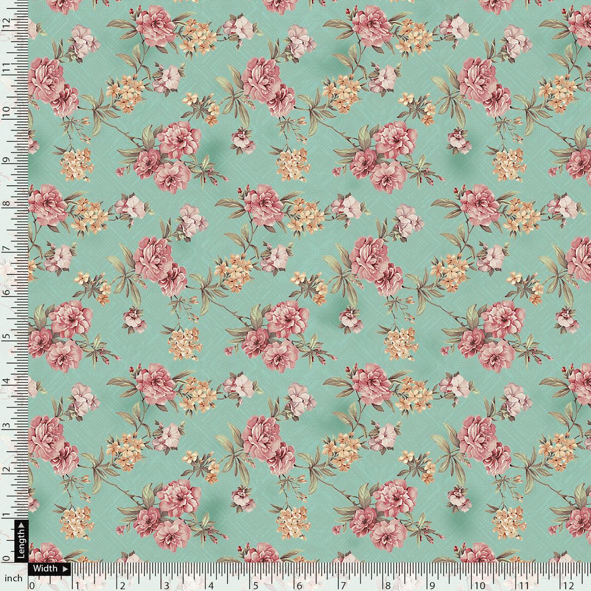 Teal Flower Weightless Printed Fabric - FAB VOGUE Studio®