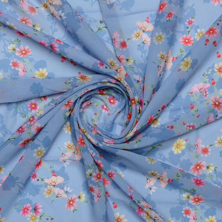 Colour Full Daisy With Spotted Background Digital Printed Fabric - Weightless - FAB VOGUE Studio®