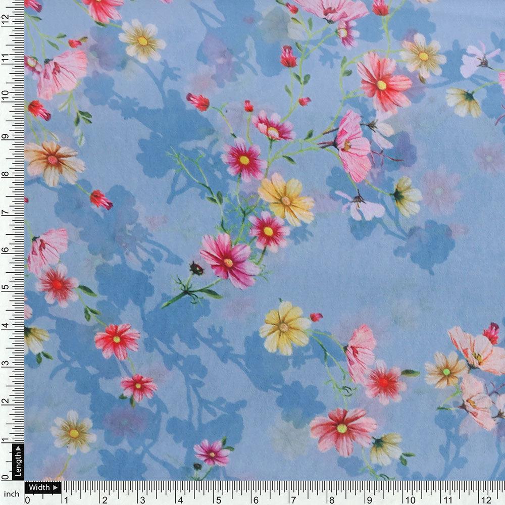 Colour Full Daisy With Spotted Background Digital Printed Fabric - Weightless - FAB VOGUE Studio®