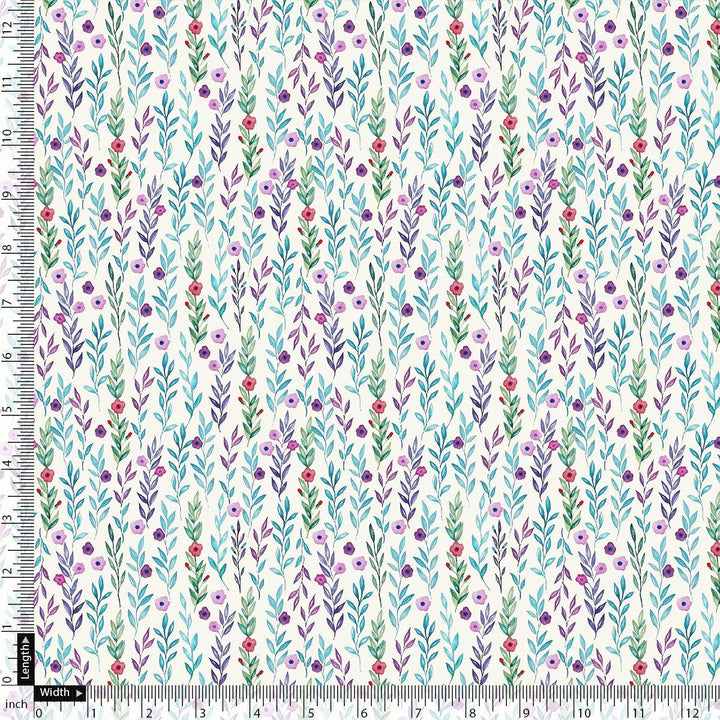 Tiny Multicolour Leaves With Tiny Flower Digital Printed Fabric - Weightless - FAB VOGUE Studio®