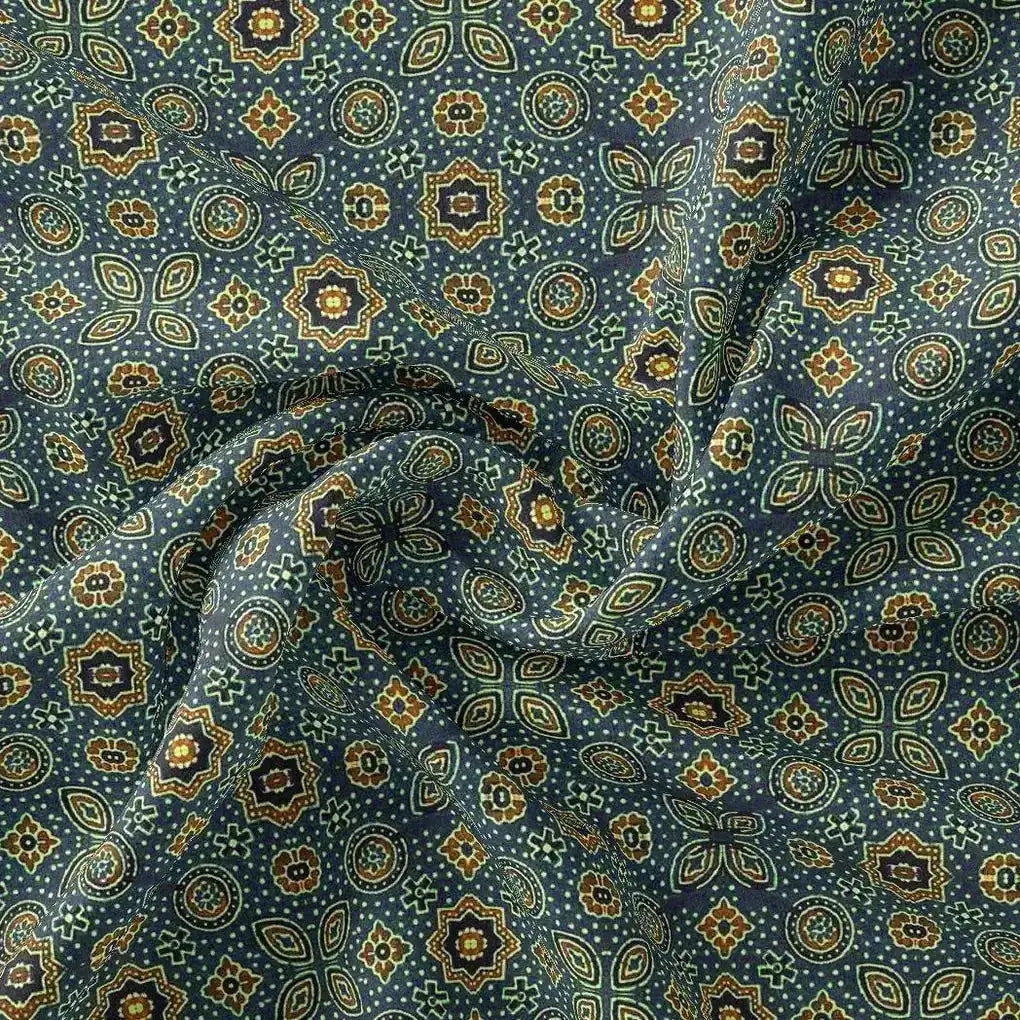 Stylized Medallion Motif Digital Printed Fabric - Weightless - FAB VOGUE Studio®