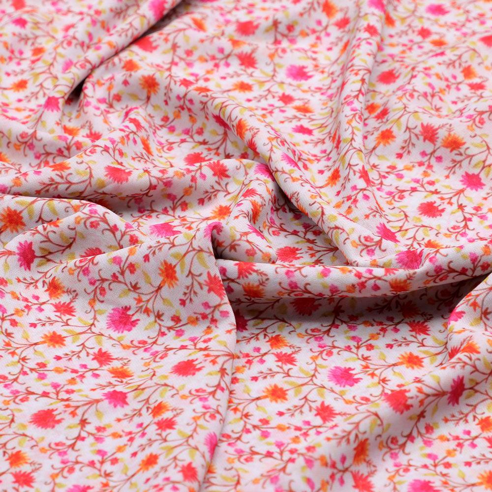 Art Nouveau Pink And Orange Flower Digital Printed Fabric - Weightless - FAB VOGUE Studio®