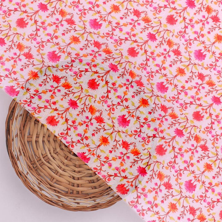 Art Nouveau Pink And Orange Flower Digital Printed Fabric - Weightless - FAB VOGUE Studio®