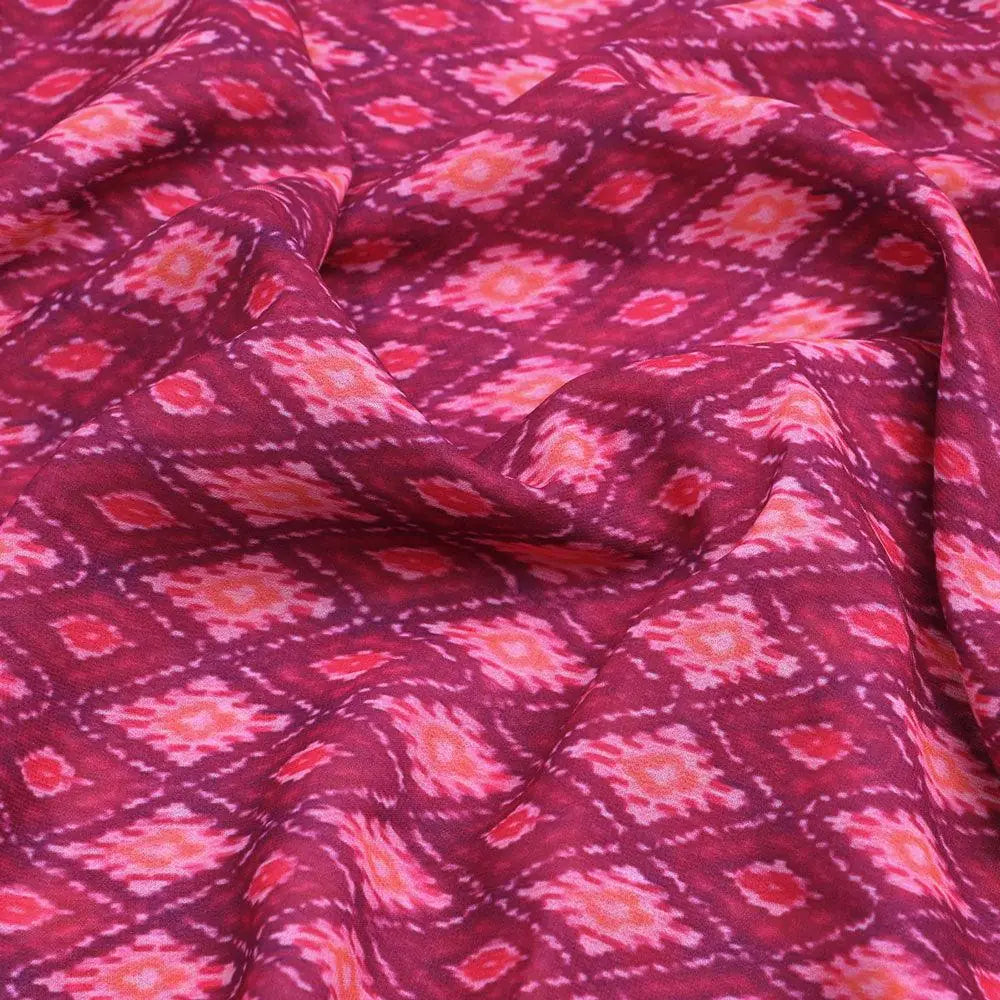 Classic Multi Pattern Ikat Pink Colour Digital Printed Fabric - Weightless – we 0 ma03331 110 classic multi pattern ikat pink colour digital printed fabric weightless 3