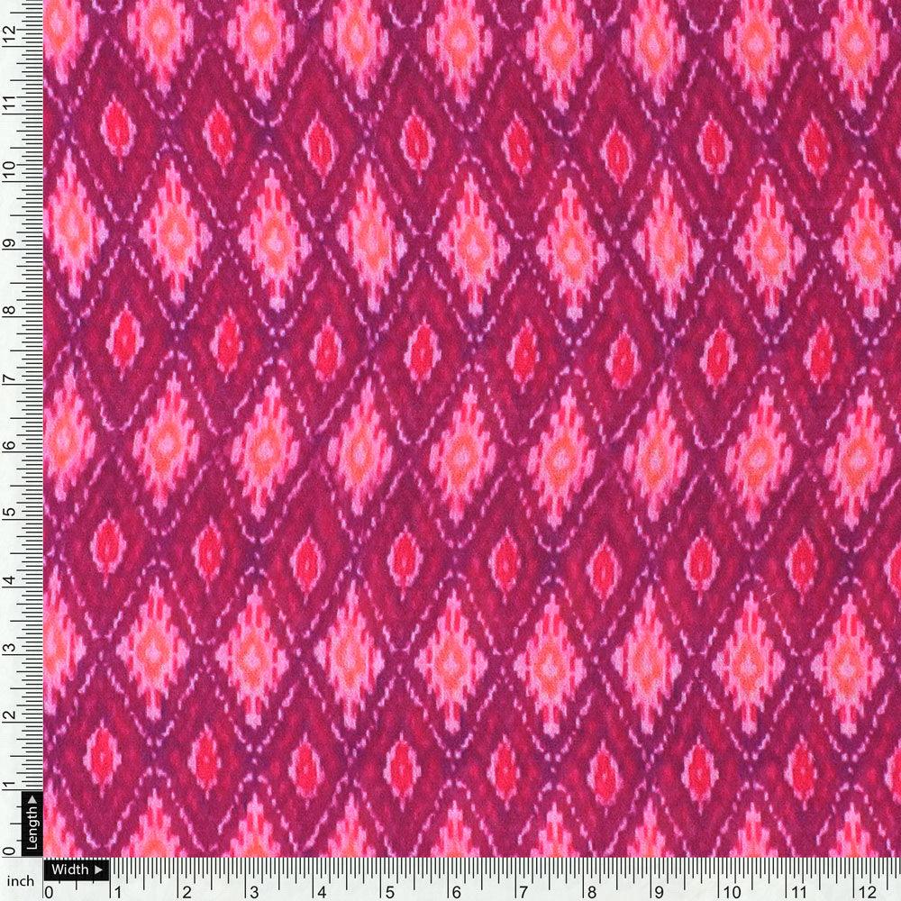 Classic Multi Pattern Ikat Pink Colour Digital Printed Fabric - Weightless - FAB VOGUE Studio®